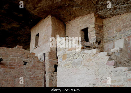 Balcony House in Mesa Verde National Park, Colorado are ancestral pueblo ruins. They are open to the public but only with a Ranger guided tour. Stock Photo