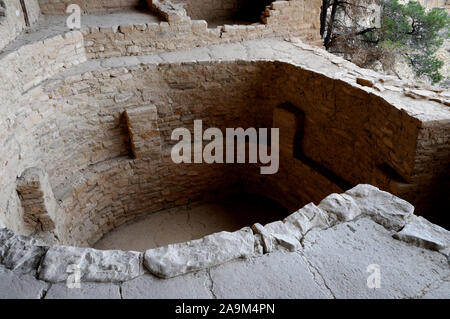 Balcony House in Mesa Verde National Park, Colorado are ancestral pueblo ruins. They are open to the public but only with a Ranger guided tour. Stock Photo