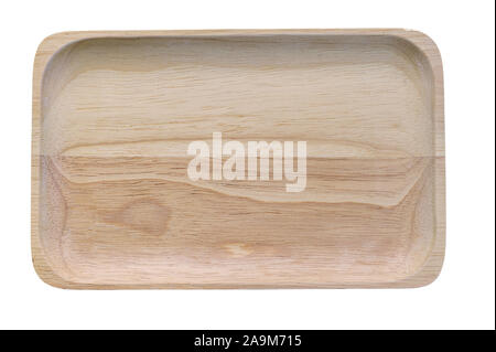 Empty brown square wooden plate nature design restaurant cafe equipment, isolated on white background. Top view image Stock Photo