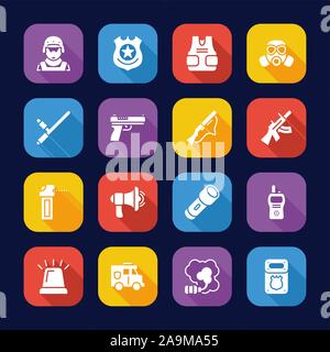 SWAT Team Icons Flat Design Set Stock Vector