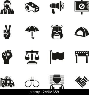 Peaceful Demonstration Icons Black & White Set Stock Vector