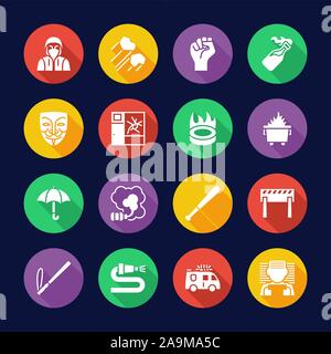 Violent Demonstration Icons Flat Design Circle Set Stock Vector