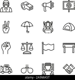 Peaceful Demonstration Icons Thin Line Set Stock Vector