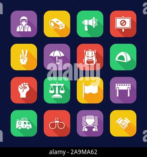 Peaceful Demonstration Icons Flat Design Set Stock Vector