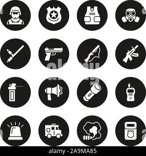 SWAT Team Icons White On Black Circle Set Stock Vector