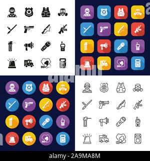 SWAT Team Icons All in One Icons -Black & White-Color Flat Design-Thin Line- Set Stock Vector