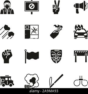Demonstration or Protest Icons Black & White Set Stock Vector