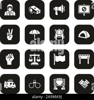 Peaceful Demonstration Icons White On Black Set Stock Vector