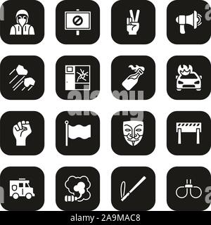 Demonstration or Protest Icons White On Black Set Stock Vector
