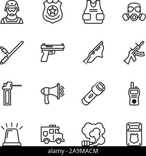 SWAT Team Icons Thin Line Set Stock Vector
