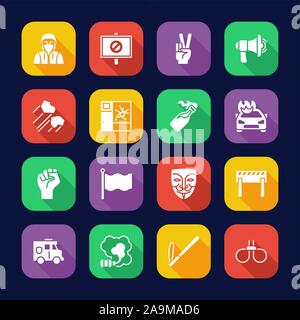 Demonstration or Protest Icons Flat Design Set Stock Vector