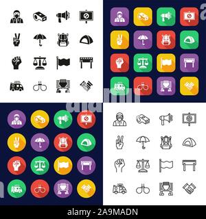 Peaceful Demonstration Icons All in One Icons -Black & White-Color Flat Design-Thin Line- Set Stock Vector