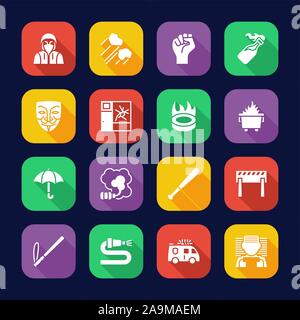 Violent Demonstration Icons Flat Design Set Stock Vector