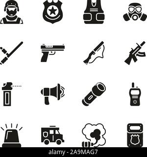SWAT Team Icons Black & White Set Stock Vector