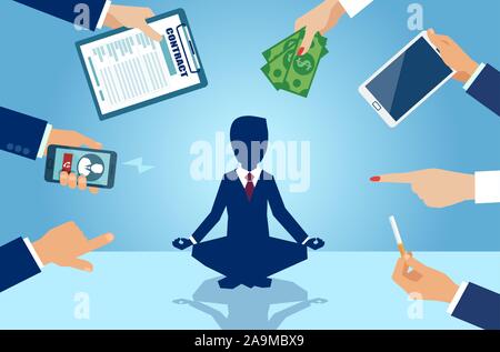 Vector of a business man meditating doing yoga to relieve stress of demanding corporate life Stock Vector