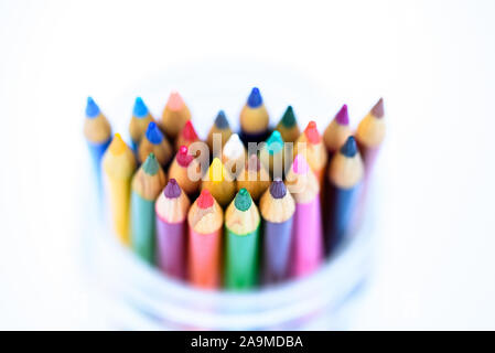 bright vibrant colored pencils in line on white background Stock Photo