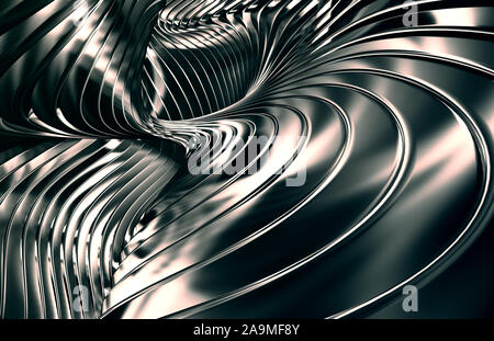 Abstract Futuristic Metal Background. Unreal Shapes From Black Stripes. 3D Illustration. Stock Photo