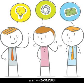 Doodle stick figure:group of business person with their own minds Stock Vector
