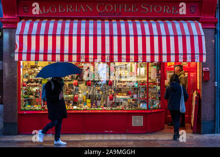 Algerian Coffee Stores in Old Compton Street Soho central London. The store has been open since 1887 selling coffees and teas Stock Photo