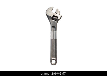 Silver Swedish adjustable wrench, isolated on a white background with a clipping path. Stock Photo