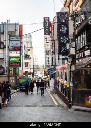 SEOUL, SOUTH KOREA - NOVEMBER 1, 2019: people on street in Gangnam District of Seoul city in morning. Seoul Special City is the capital and largest me Stock Photo