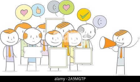 Doodle stick figures in a demonstration Stock Vector