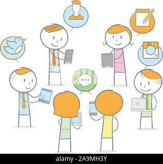 Doodle stick figures in a social networking circle Stock Vector