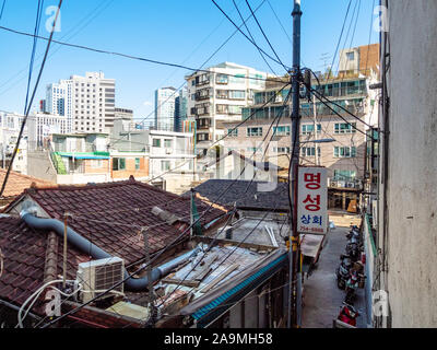 SEOUL, SOUTH KOREA - NOVEMBER 4, 2019: residential quarter in Hoehyeon district in Seoul in morning. Seoul Special City is the capital and largest met Stock Photo