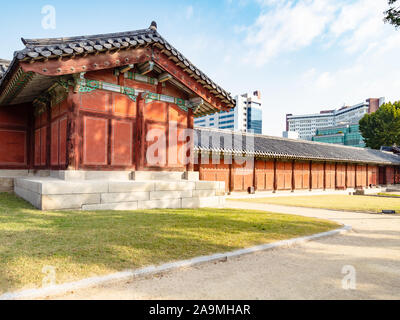 SEOUL, SOUTH KOREA - OCTOBER 31, 2019: exterior of Changgyeong Palace complex in Seoul city. The palace was built in the mid-15th century and it was r