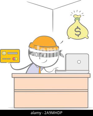 Doodle illustration of criminal stealing a credit card Stock Vector