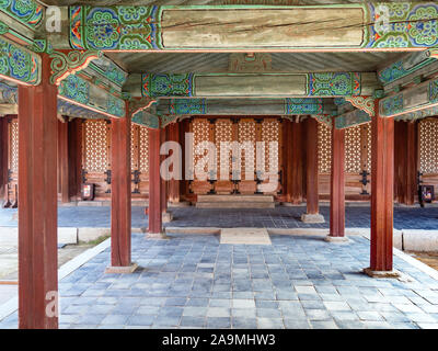 SEOUL, SOUTH KOREA - OCTOBER 31, 2019: Sungmundang corridor in Changgyeong Palace in Seoul city. The palace was built in the mid-15th century and it w