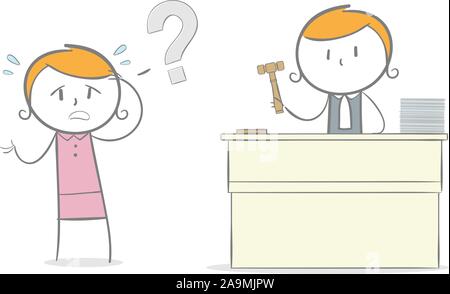 Doodle stick figure: An innocent defendant accussed guilty by a judge. Stock Vector