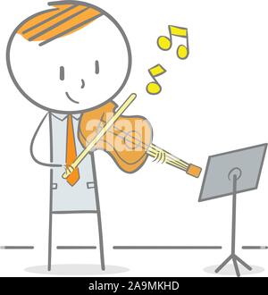 Doodle illustration of businessman playing violin Stock Vector