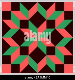 Barn quilt pattern, Patchwork design, Abstract geometric tiled trail Vector illustration Stock Vector