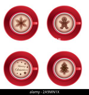 Set cappuccino cups with chocolate crhistmas decorations Stock Vector