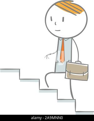 Doodle stick figure: Businessman climbing on a ladder Stock Vector