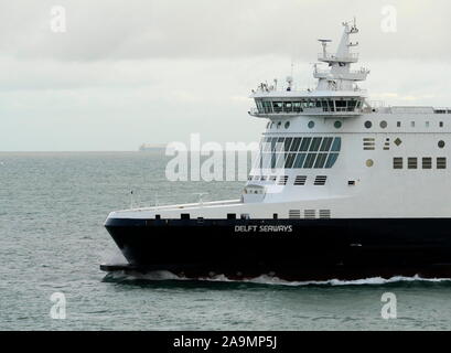 AJAXNETPHOTO. 23RD SEPTEMBER, 2019. CHANNEL, ENGLAND.- CROSS CHANNEL CAR AND PASSENGER FERRY DFDS DELFT SEAWAYS HEADING FOR DUNKERQUE.PHOTO:JONATHAN EASTLAND/AJAX REF:GX8 192609 20522 Stock Photo