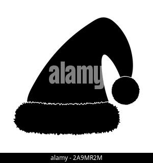 Christmas Santa Claus Hat With Fur silhouette. New Year cap  Isolated on White Background. Winter Cap. Vector illustration. Stock Vector
