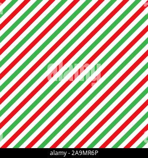 Cane candy diagonal stripes red green white seamless pattern christmas background Stock Vector