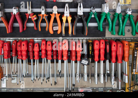 Istanbul, Turkey - September-11..2019: Pliers and screwdriver types are sold on the counter. Stock Photo