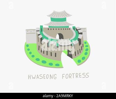 Hwaseong Fortress in Suwon, South Korea Stock Vector