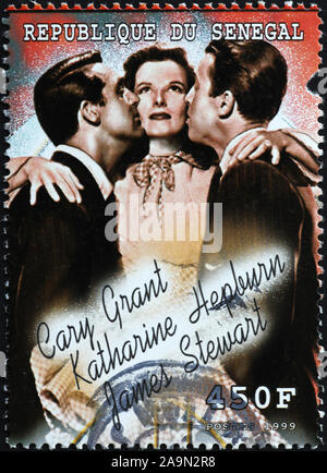 Cary Grant, Katharine Hepburn and James Stewart on stamp Stock Photo