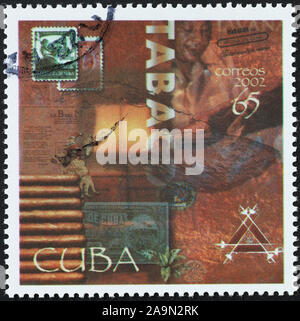Celebration of famous cuban cigars on postage stamp Stock Photo