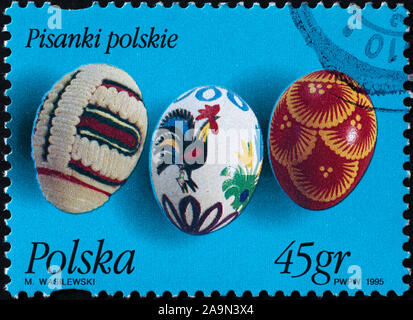 Painted eggs for Easter on polish stamp Stock Photo