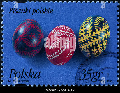 Painted eggs for Easter on polish postage stamp Stock Photo