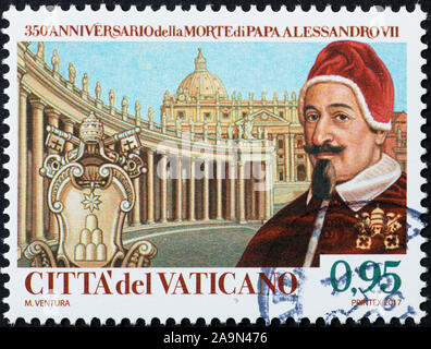 Pope Alexander VII on postage stamp Stock Photo