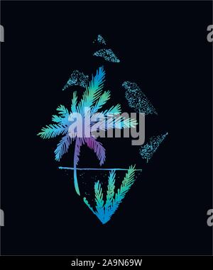 Picture of palm, sea and clouds in a rhombus. Stock Vector