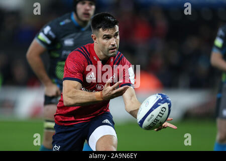 Swansea, UK. 16th Nov, 2019. Conor Murray of Munster Rugby in action.Heineken champions cup match, pool 4, Ospreys v Munster rugby at the Liberty Stadium in Swansea, South Wales on Saturday 16th November 2019. pic by Andrew Orchard/ Credit: Andrew Orchard sports photography/Alamy Live News Stock Photo