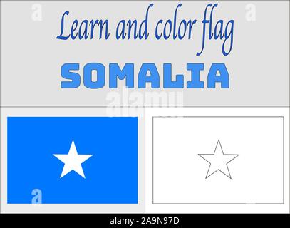Somalia, Somali National flag Coloring Book pages for Education and learning. original colors, proportion. vector illustration, countries set. Stock Vector