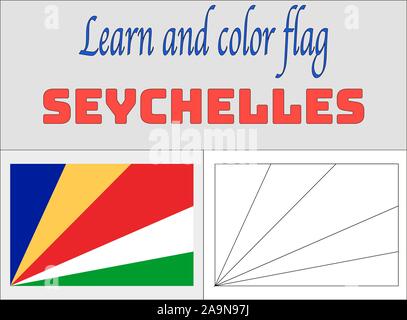 Seychelles National flag Coloring Book pages for Education and learning. original colors, proportion. vector illustration, countries set. Stock Vector